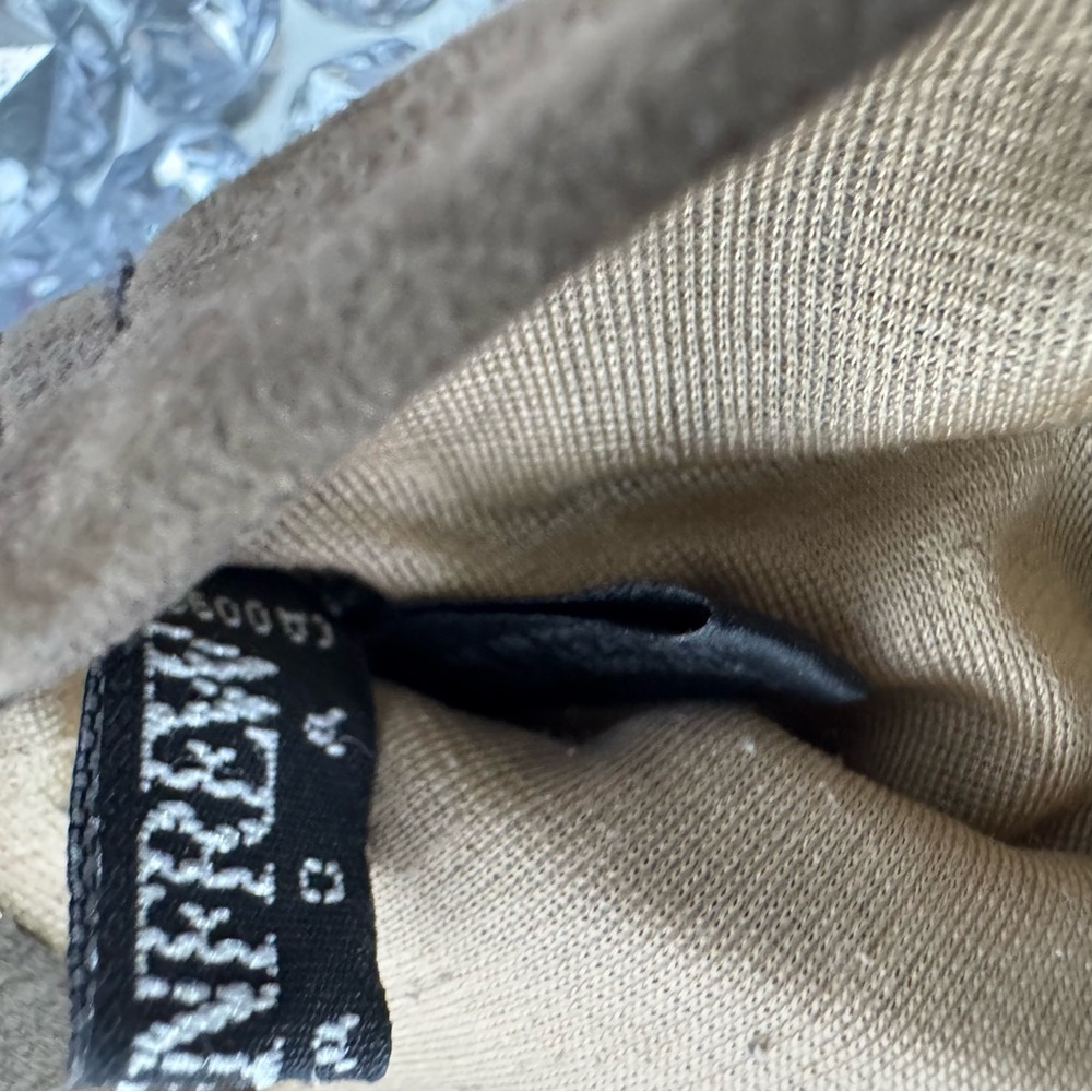 Holt renfrew gloves mittens taupe brown grey nude leather silk cinched sides 7 - Picture 6 of 16
